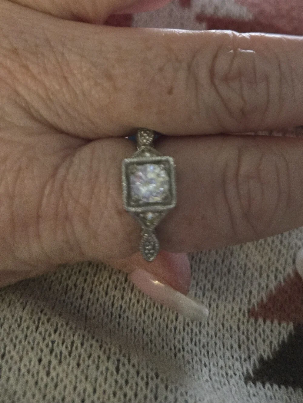 Silver Vintage-Style Cubic Zirconia Engagement Ring
